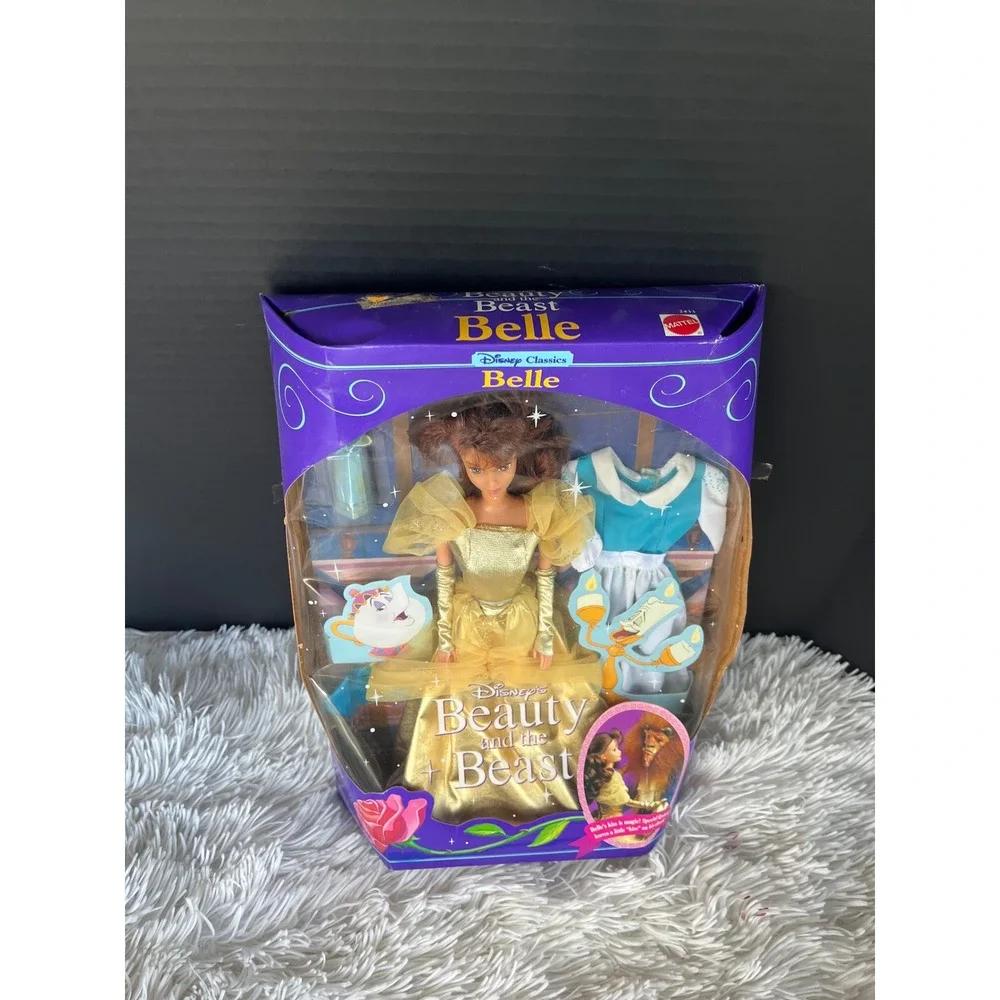 Vintage 1991 Disney Beauty and the Beast Belle Doll Mattel 2433 Gold Gown NIB